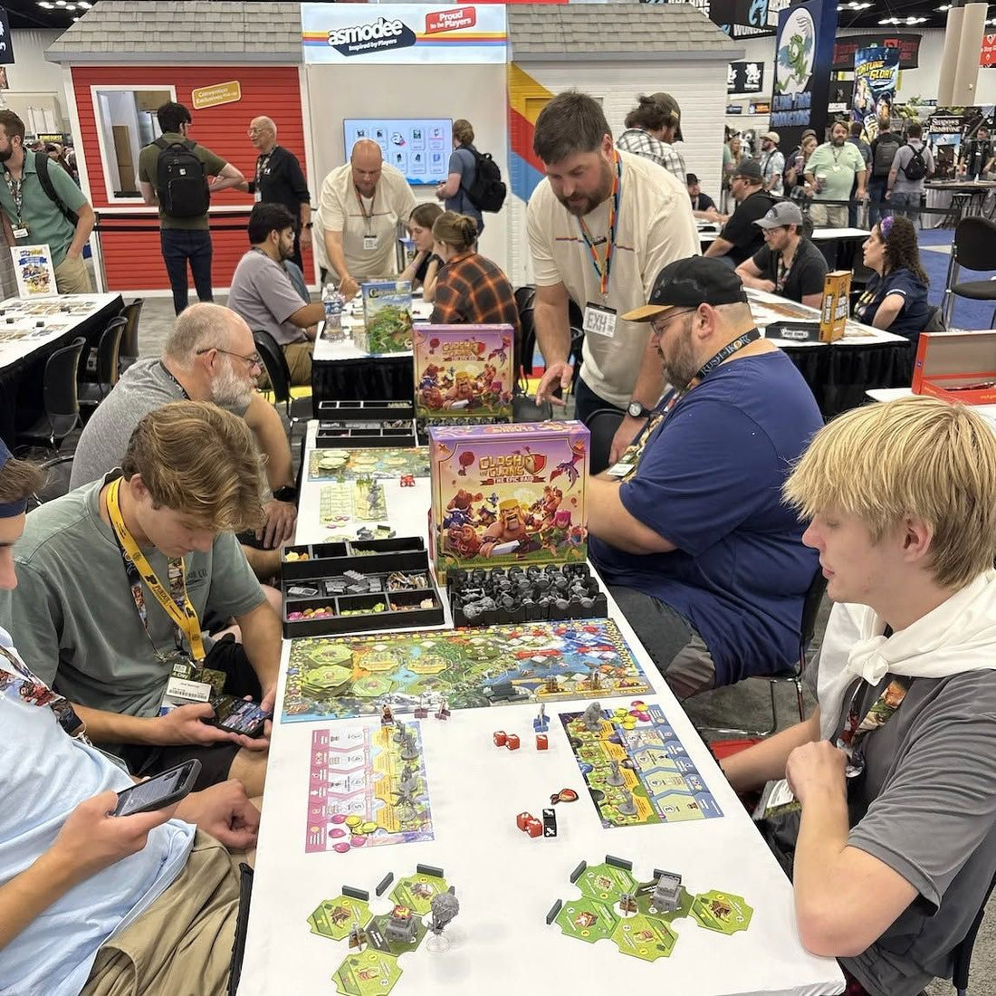 A full Clash of Clans: The Epic Raid demo table at Gen Con 2026